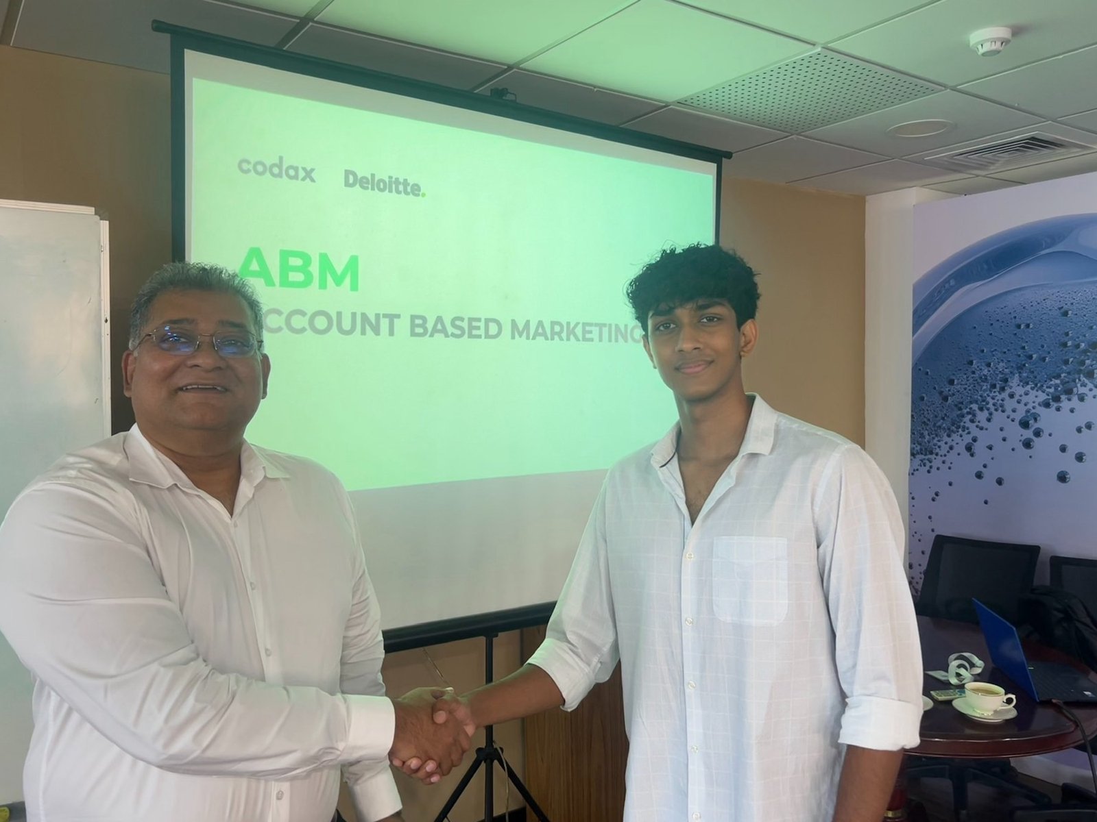 Dineth Ratnayake, Founder of Codax, with the Managing Partner of Deloitte Maldives and Sri Lanka at the account-based marketing training
